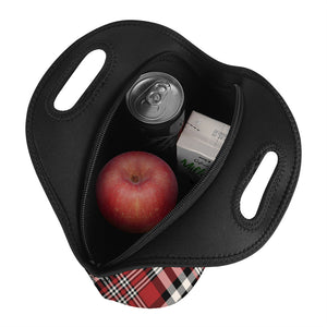 Red Black And White Border Tartan Print Neoprene Lunch Bag