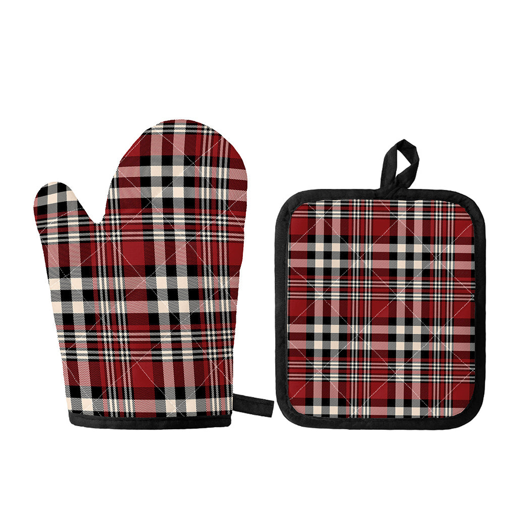 Red Black And White Border Tartan Print Oven Mitt And Pot Holder Set