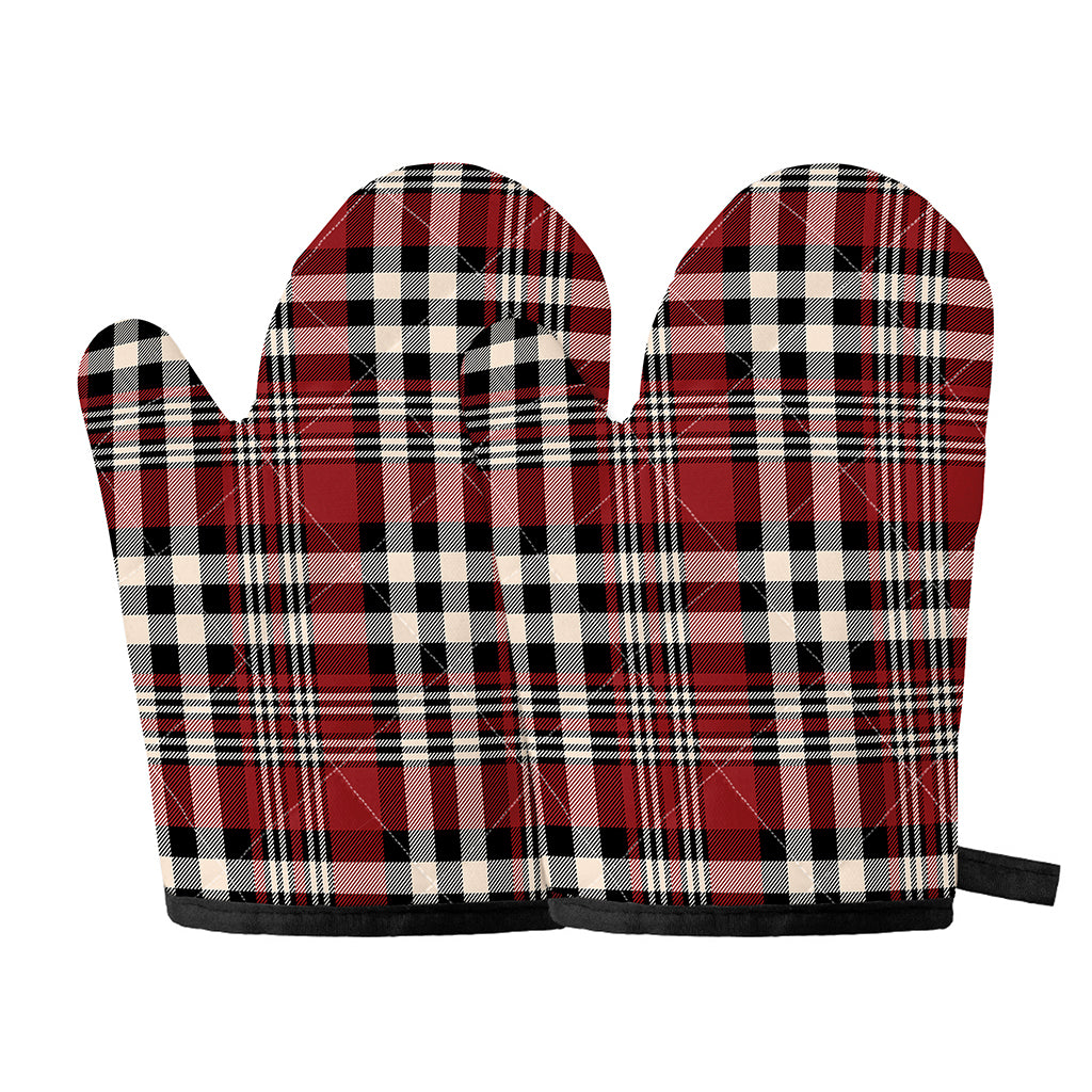 Red Black And White Border Tartan Print Oven Mitts