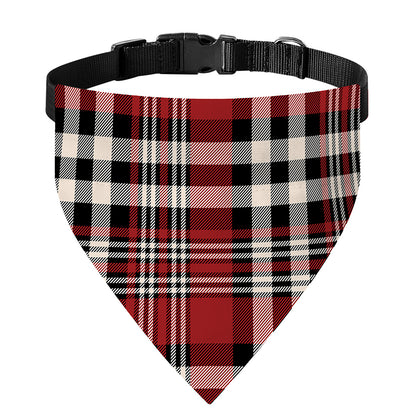 Red Black And White Border Tartan Print Over The Collar Dog Bandana