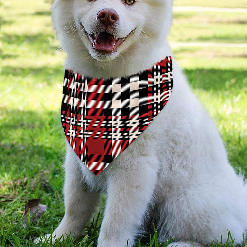 Red Black And White Border Tartan Print Over The Collar Dog Bandana