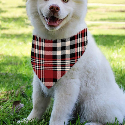 Red Black And White Border Tartan Print Over The Collar Dog Bandana