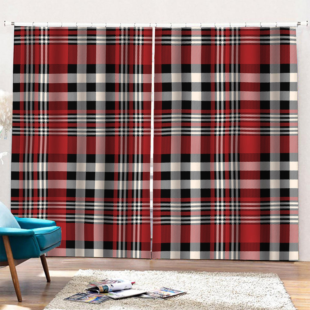 Red Black And White Border Tartan Print Pencil Pleat Curtains