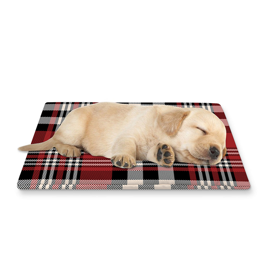 Red Black And White Border Tartan Print Pet Cooling Mat Cover