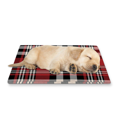 Red Black And White Border Tartan Print Pet Cooling Mat Cover