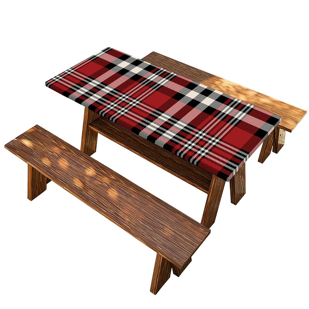Red Black And White Border Tartan Print Picnic Table Cover