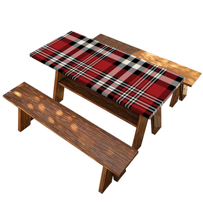 Red Black And White Border Tartan Print Picnic Table Cover