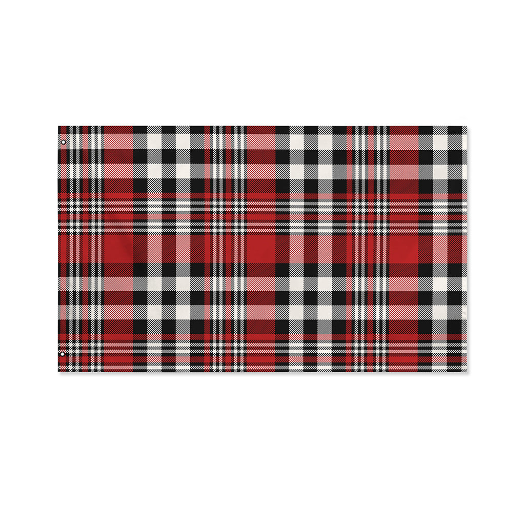 Red Black And White Border Tartan Print Polyester Flag