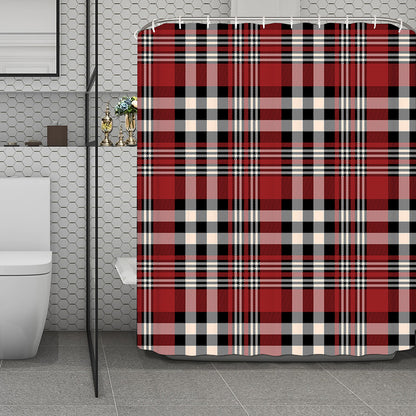 Red Black And White Border Tartan Print Polyester Shower Curtain