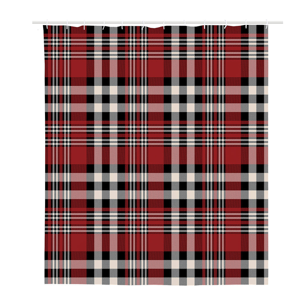 Red Black And White Border Tartan Print Polyester Shower Curtain
