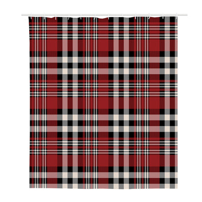 Red Black And White Border Tartan Print Polyester Shower Curtain