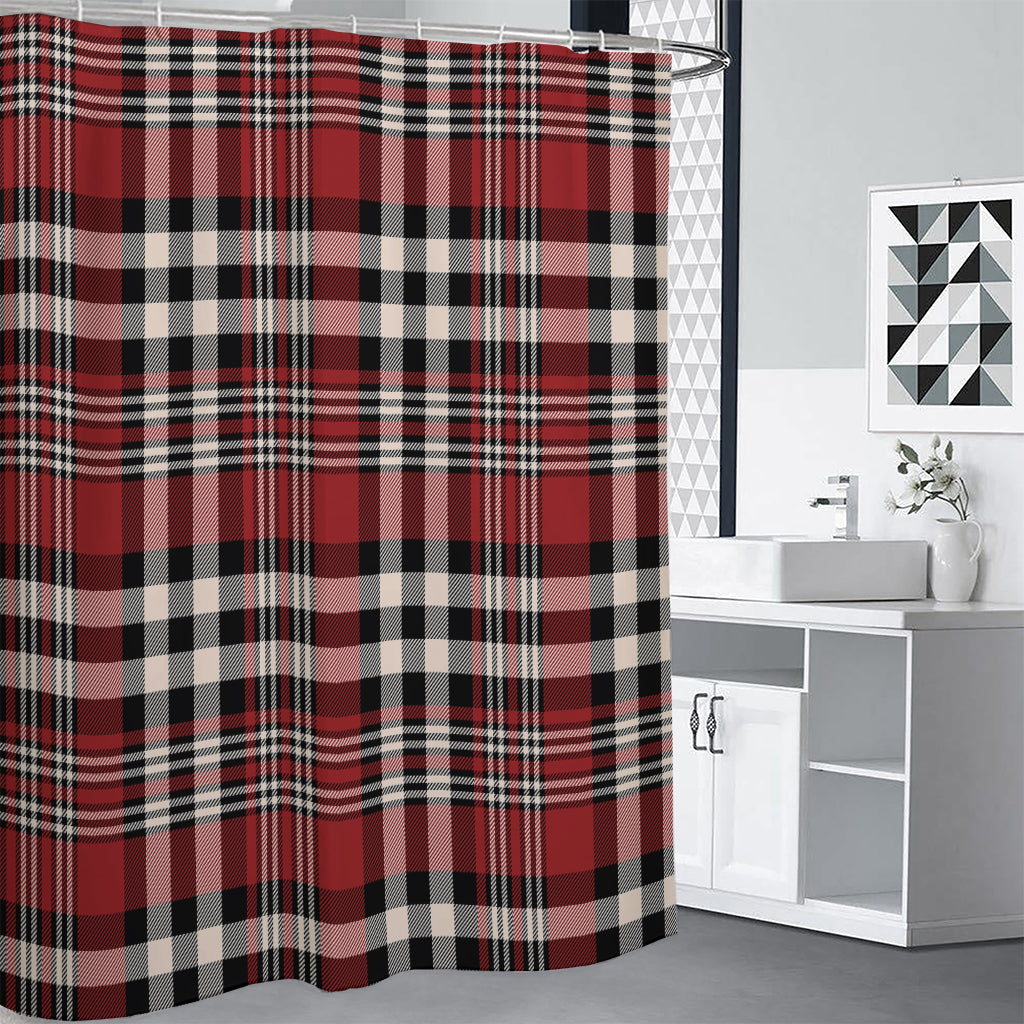 Red Black And White Border Tartan Print Premium Shower Curtain