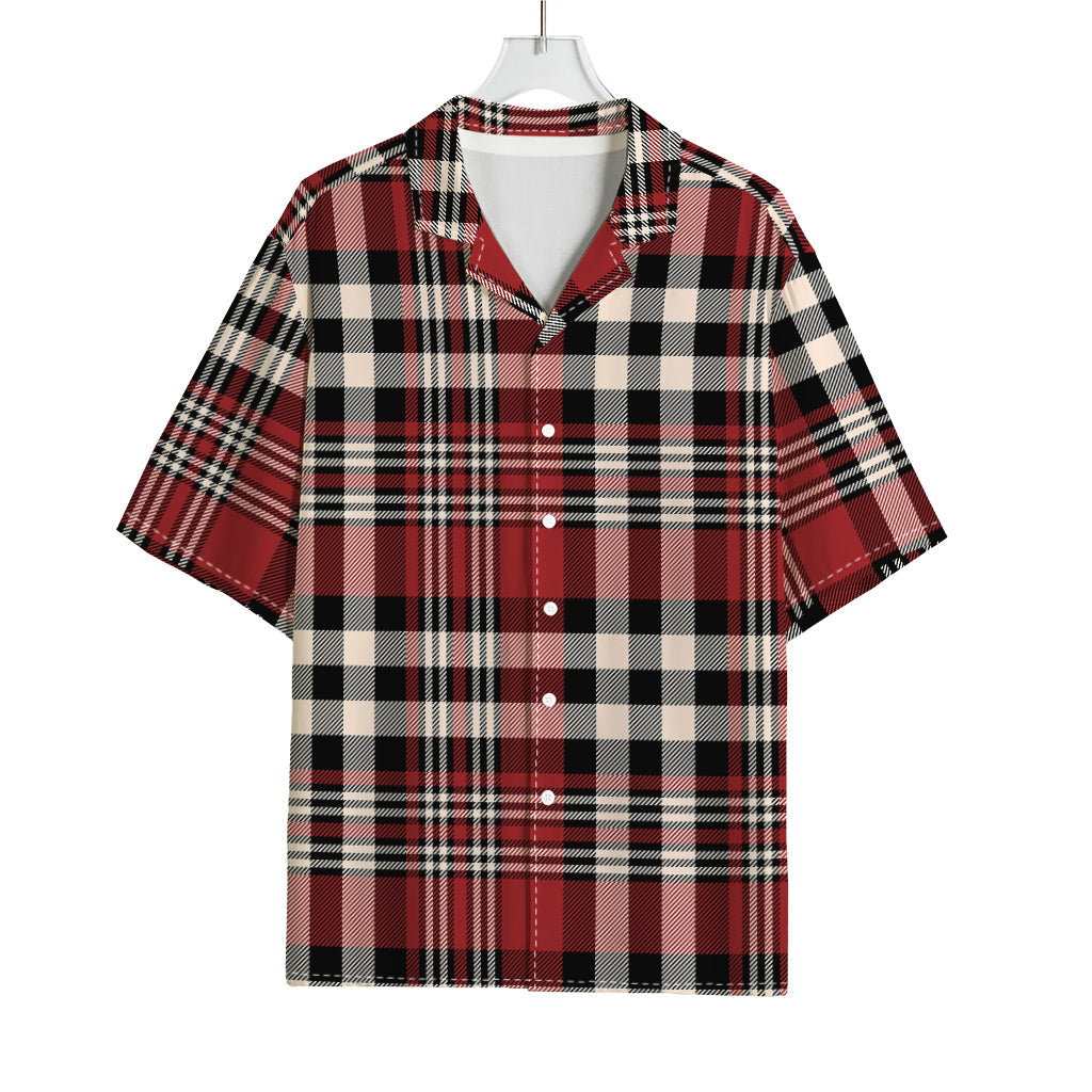 Red Black And White Border Tartan Print Rayon Hawaiian Shirt