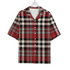 Red Black And White Border Tartan Print Rayon Hawaiian Shirt