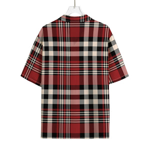 Red Black And White Border Tartan Print Rayon Hawaiian Shirt