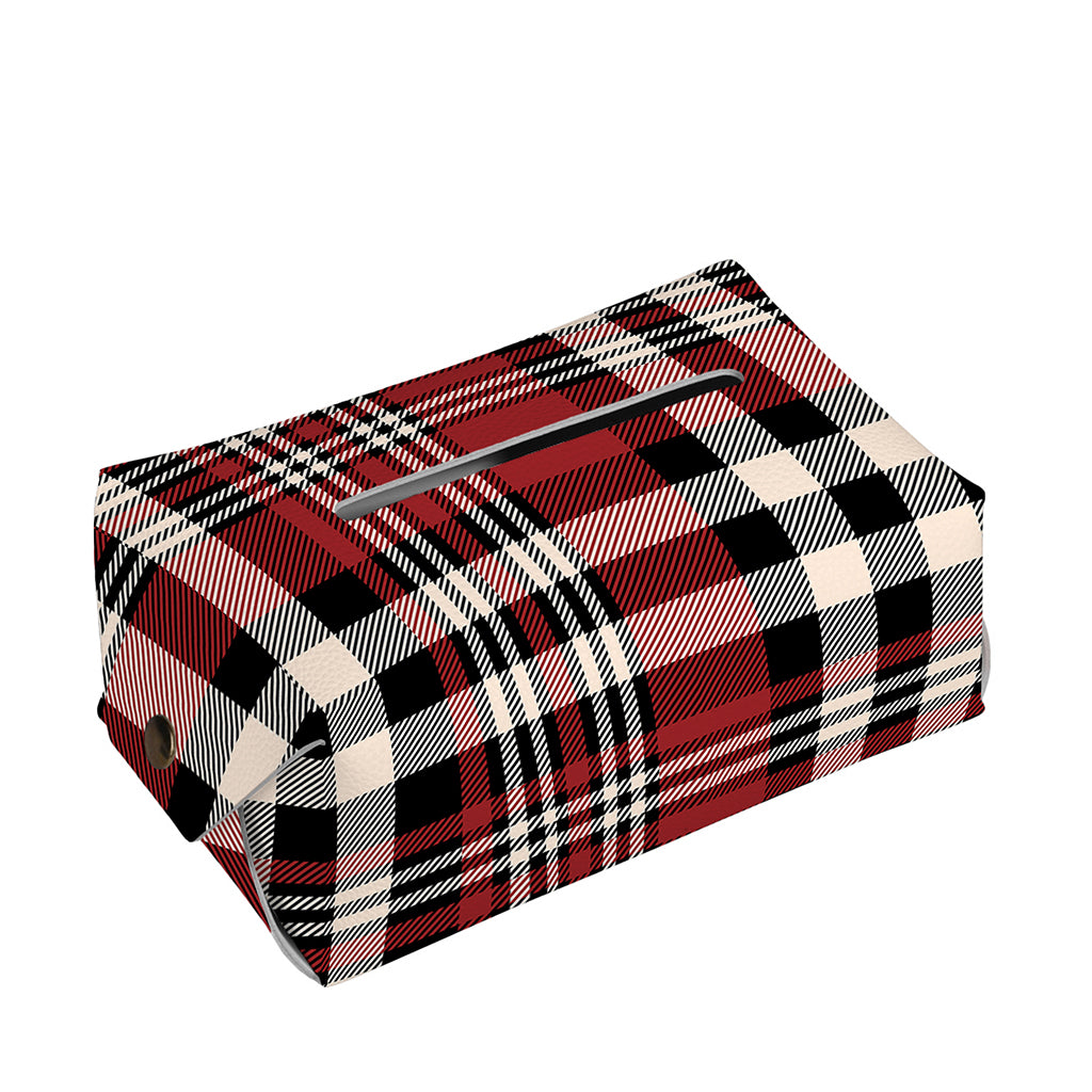 Red Black And White Border Tartan Print Rectangle Tissue Box Cover