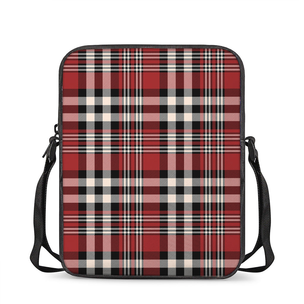 Red Black And White Border Tartan Print Rectangular Crossbody Bag