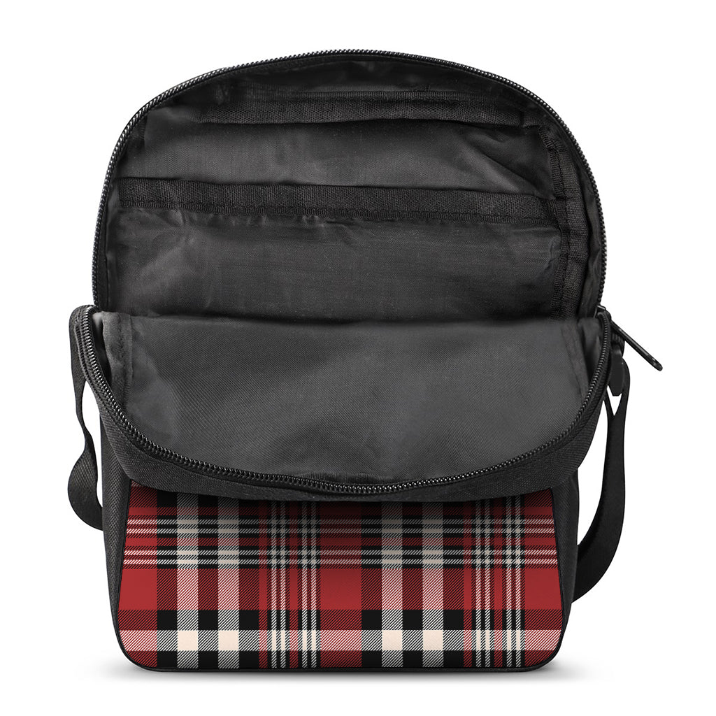 Red Black And White Border Tartan Print Rectangular Crossbody Bag