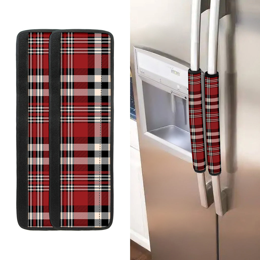 Red Black And White Border Tartan Print Refrigerator Handle Covers