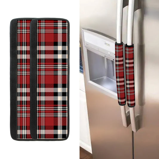 Red Black And White Border Tartan Print Refrigerator Handle Covers