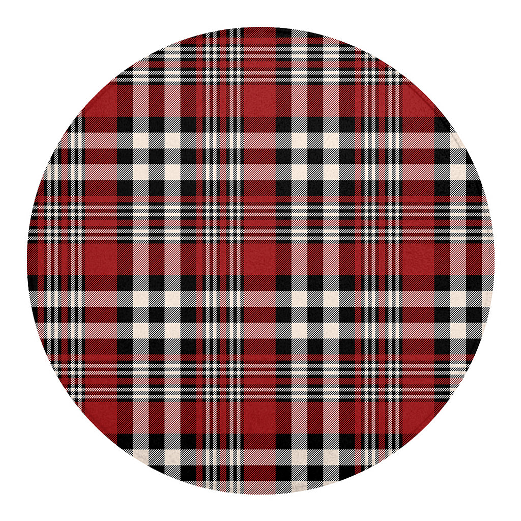 Red Black And White Border Tartan Print Round Blanket