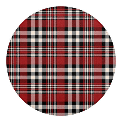Red Black And White Border Tartan Print Round Blanket