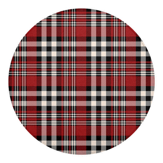 Red Black And White Border Tartan Print Round Blanket