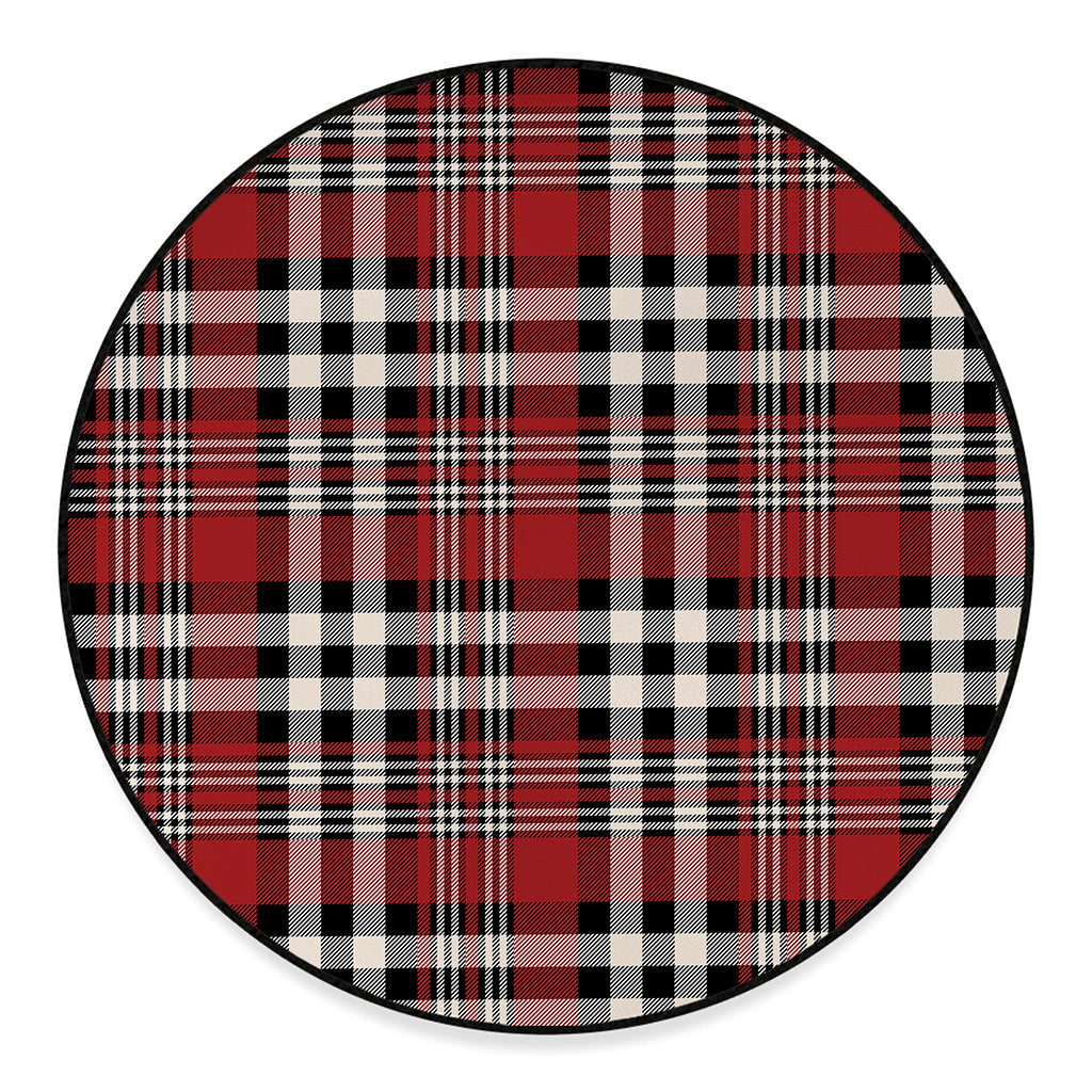 Red Black And White Border Tartan Print Round Floor Mat