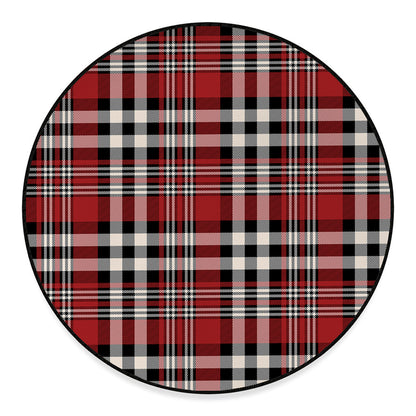 Red Black And White Border Tartan Print Round Floor Mat