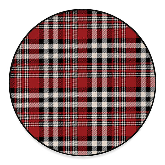 Red Black And White Border Tartan Print Round Floor Mat