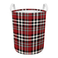 Red Black And White Border Tartan Print Round Laundry Basket