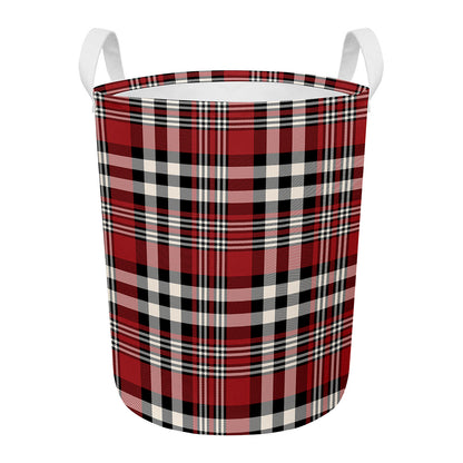 Red Black And White Border Tartan Print Round Laundry Basket
