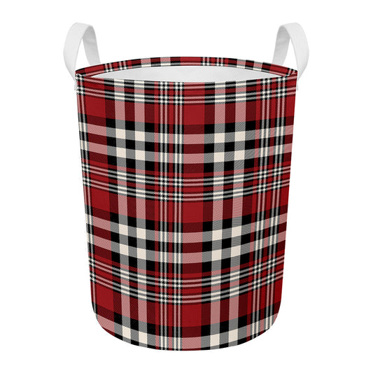 Red Black And White Border Tartan Print Round Laundry Basket