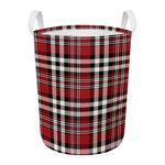 Red Black And White Border Tartan Print Round Laundry Basket
