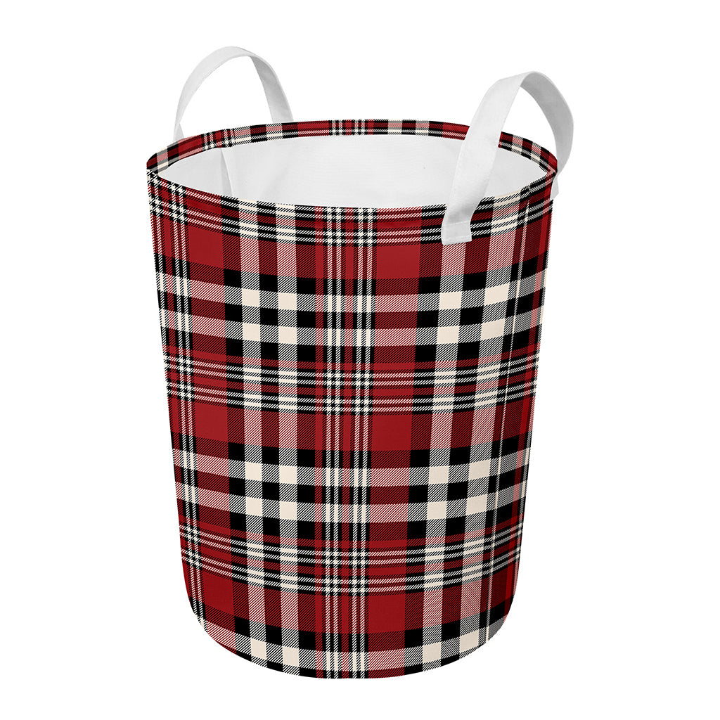 Red Black And White Border Tartan Print Round Laundry Basket