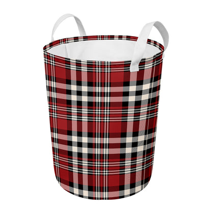 Red Black And White Border Tartan Print Round Laundry Basket