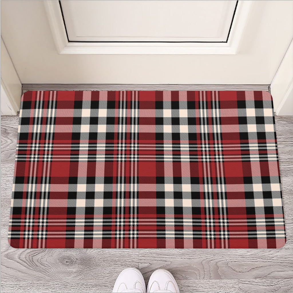 Red Black And White Border Tartan Print Rubber Doormat