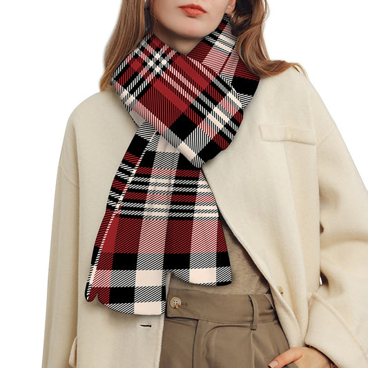Red Black And White Border Tartan Print Scarf