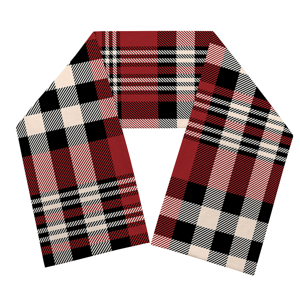 Red Black And White Border Tartan Print Scarf