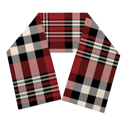 Red Black And White Border Tartan Print Scarf