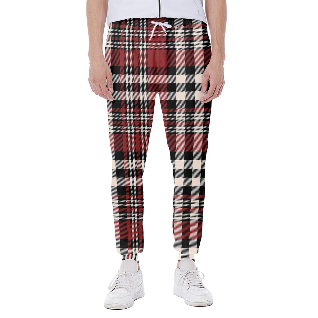 Red Black And White Border Tartan Print Scuba Joggers