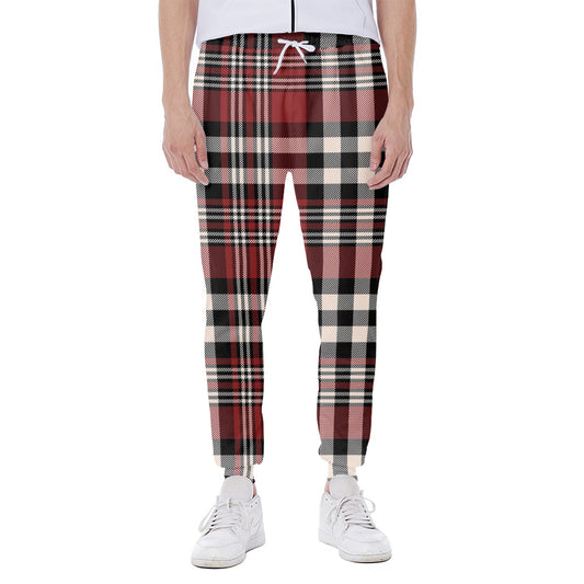 Red Black And White Border Tartan Print Scuba Joggers