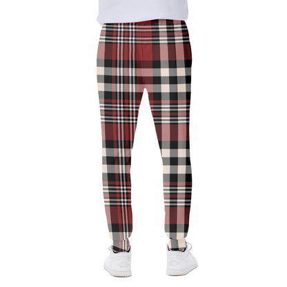 Red Black And White Border Tartan Print Scuba Joggers