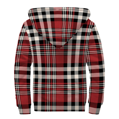 Red Black And White Border Tartan Print Sherpa Lined Zip Up Hoodie