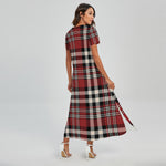 Red Black And White Border Tartan Print Short Sleeve Maxi Dress