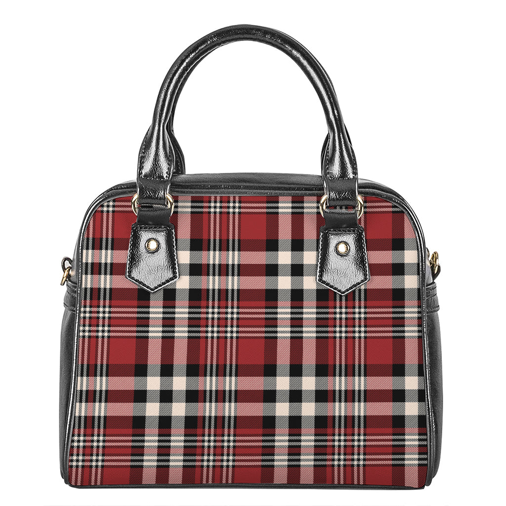 Red Black And White Border Tartan Print Shoulder Handbag
