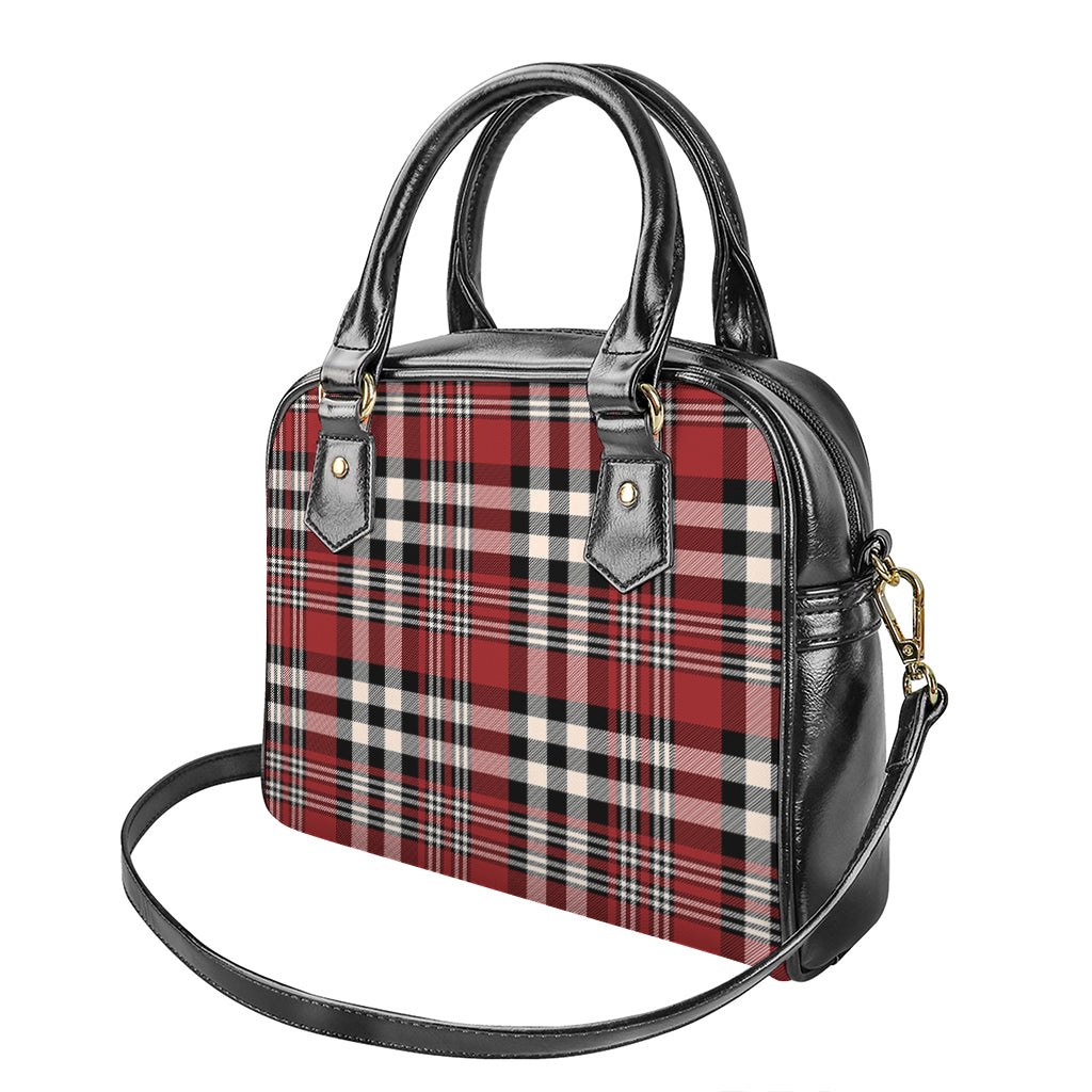 Red Black And White Border Tartan Print Shoulder Handbag