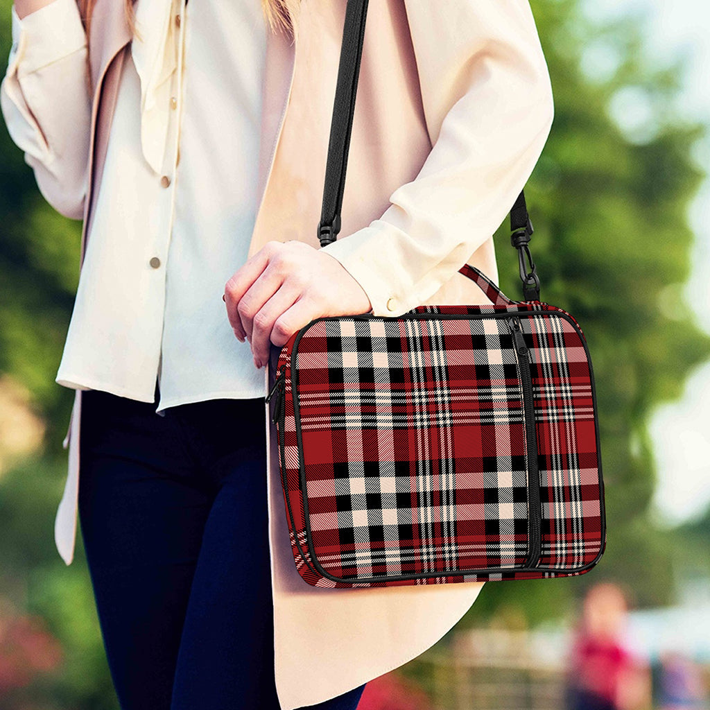 Red Black And White Border Tartan Print Shoulder Strap Bible Bag
