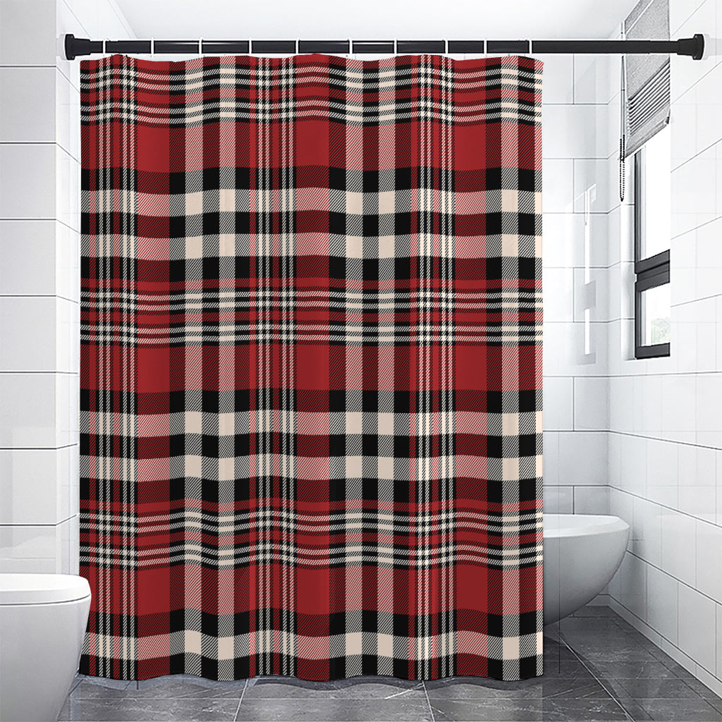 Red Black And White Border Tartan Print Shower Curtain