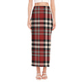Red Black And White Border Tartan Print Side Slit Maxi Skirt